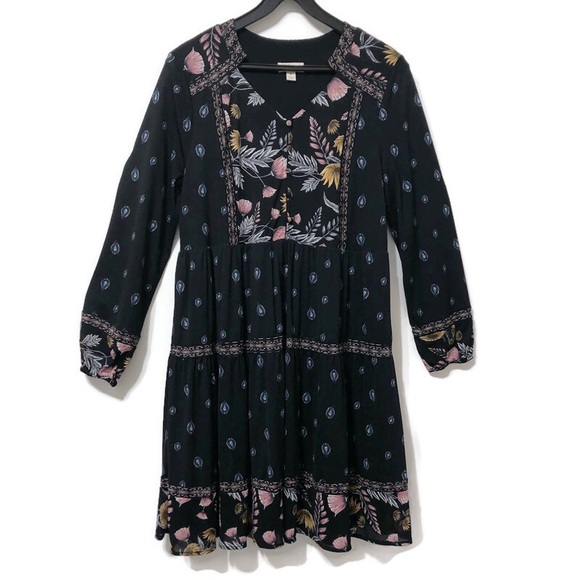 STYLE & CO | Black Peasant Boho Long Sleeve Dress - Picture 2 of 16